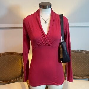 CAbi Red Cotton V-Neck Long Sleeve Top, Women's S